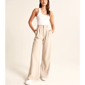 Beige Wide-Leg Women's Pants